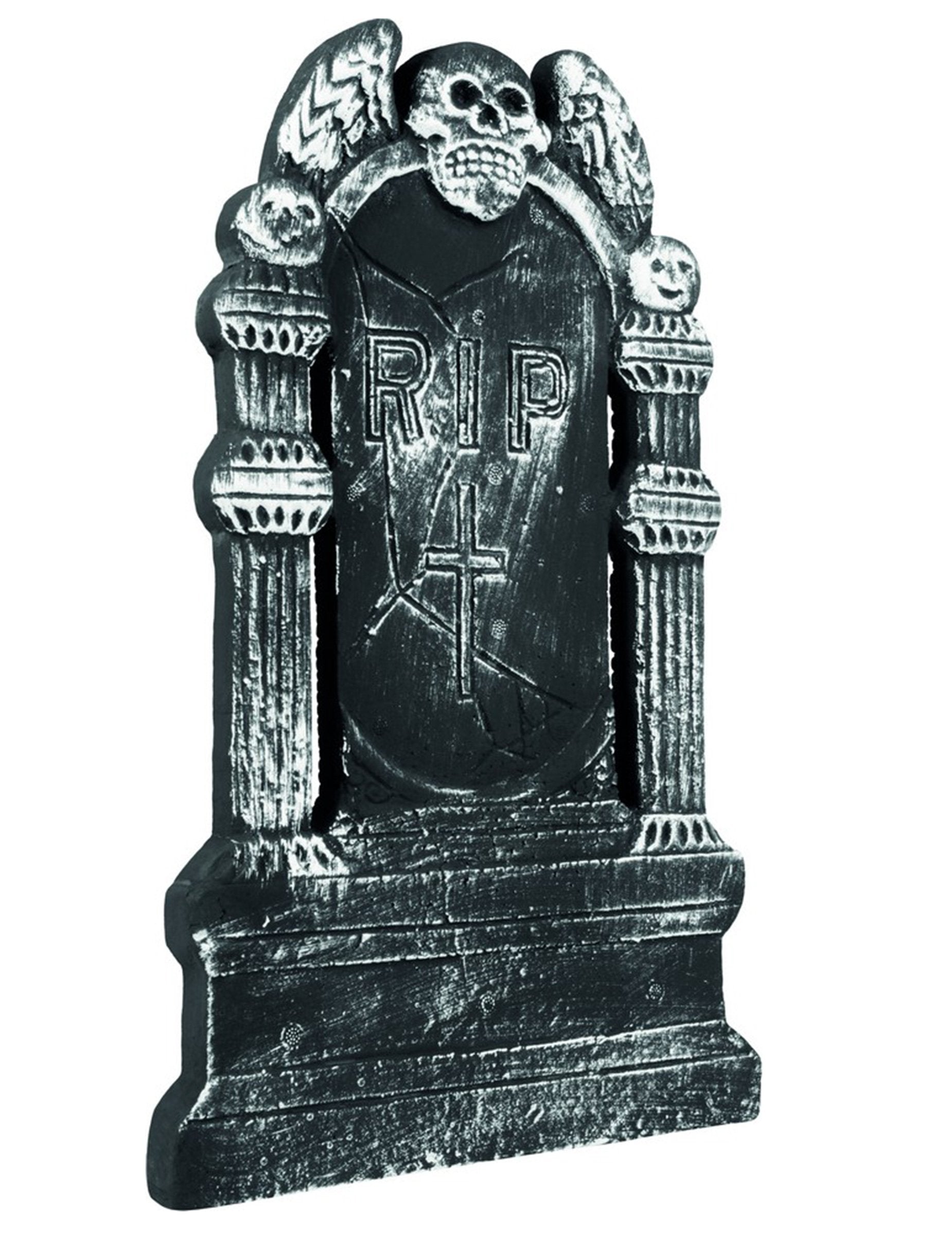 Decorațiune mormânt schelet pentru Halloween gri și negru cu craniu și inscripția RIP