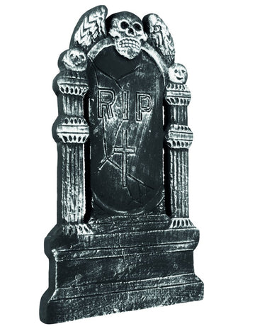 Decorațiune mormânt schelet pentru Halloween gri și negru cu craniu și inscripția RIP