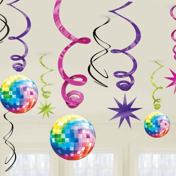 Decorațiuni suspendate disco, bilă cu fațete și spirale multicolore pentru petrecere