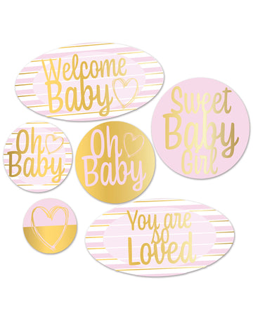 6 decorațiuni din carton: trandafiri de bun venit pentru bebeluși, roz și auriu, petrecere pentru bebeluși