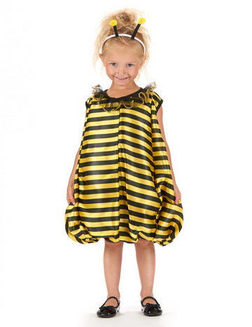 Déguisement bouffant abeille pour fille jaune et noir à rayures avec serre-tête