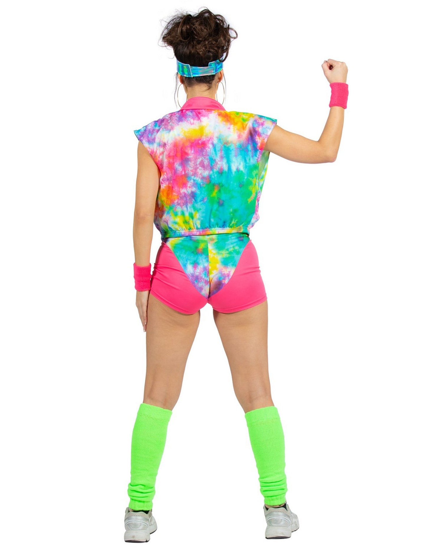Costum de aerobic tie-dye multicolor neon pentru femeie
