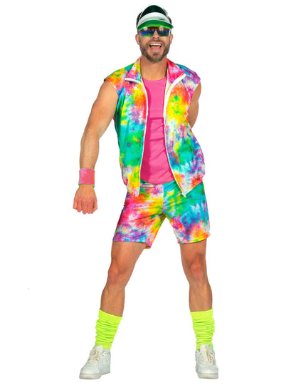 Costum de aerobic tie-dye multicolor neon pentru bărbați