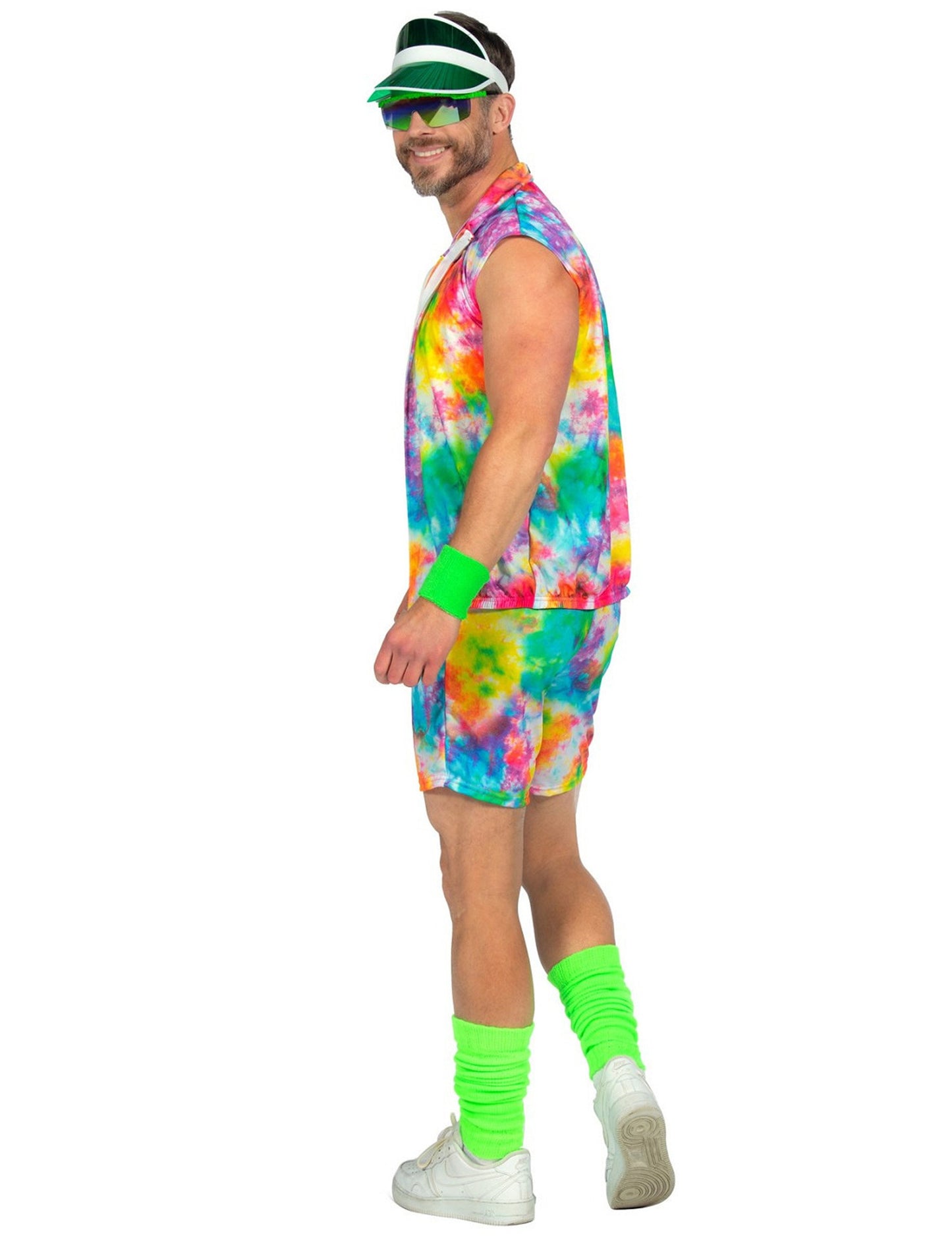 Costum de aerobic tie-dye multicolor neon pentru bărbați