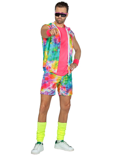 Costum de aerobic tie-dye multicolor neon pentru bărbați