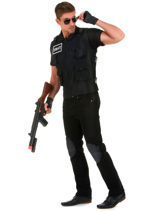 Vue de trois-quarts du déguisement agent du SWAT pour homme