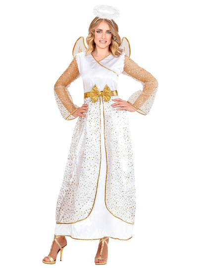 Costum de înger alb și auriu pentru femeie
