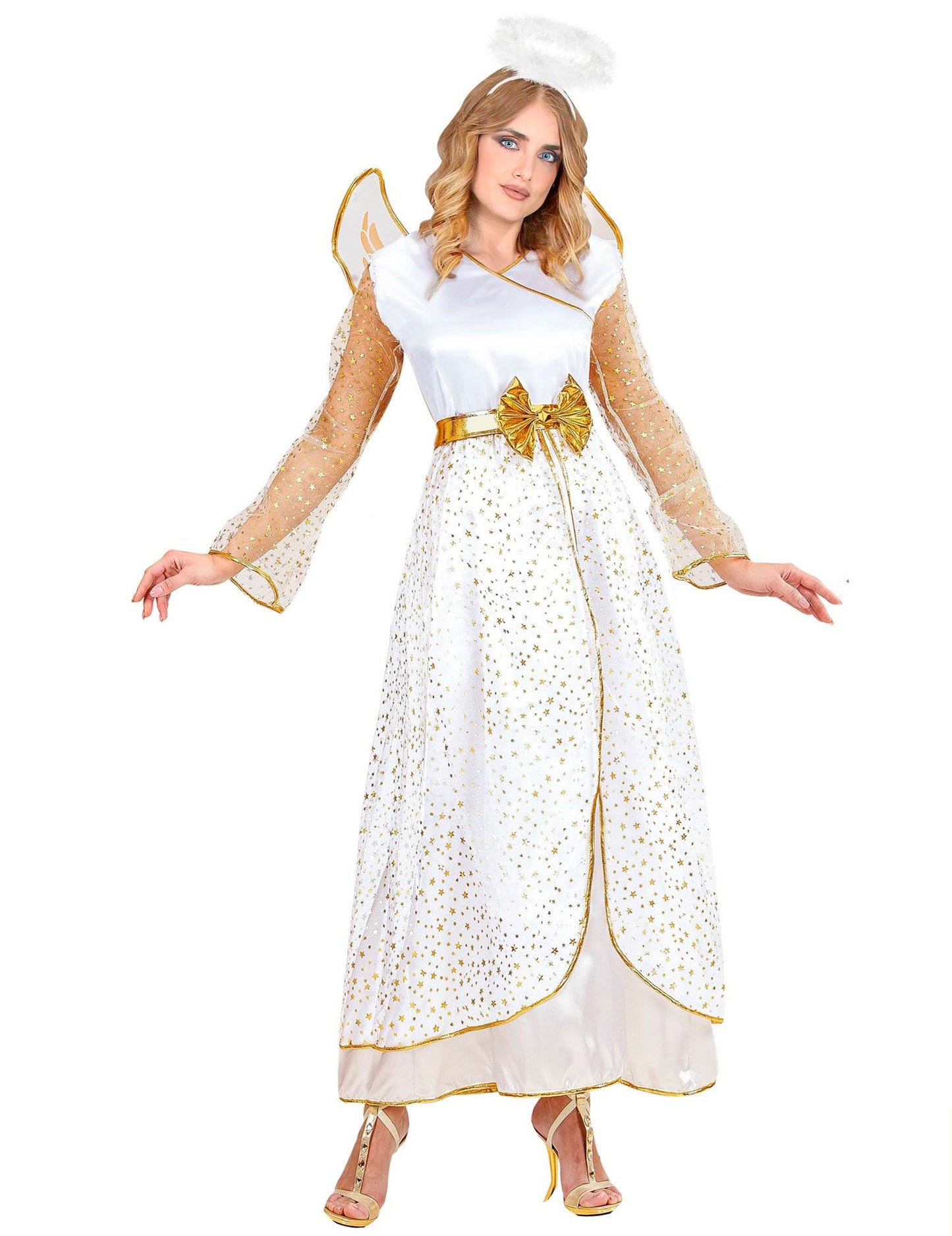 Costum de înger alb și auriu pentru femeie