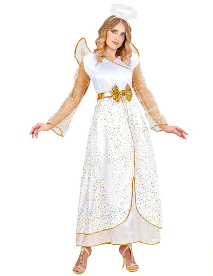Costum de înger alb și auriu pentru femeie