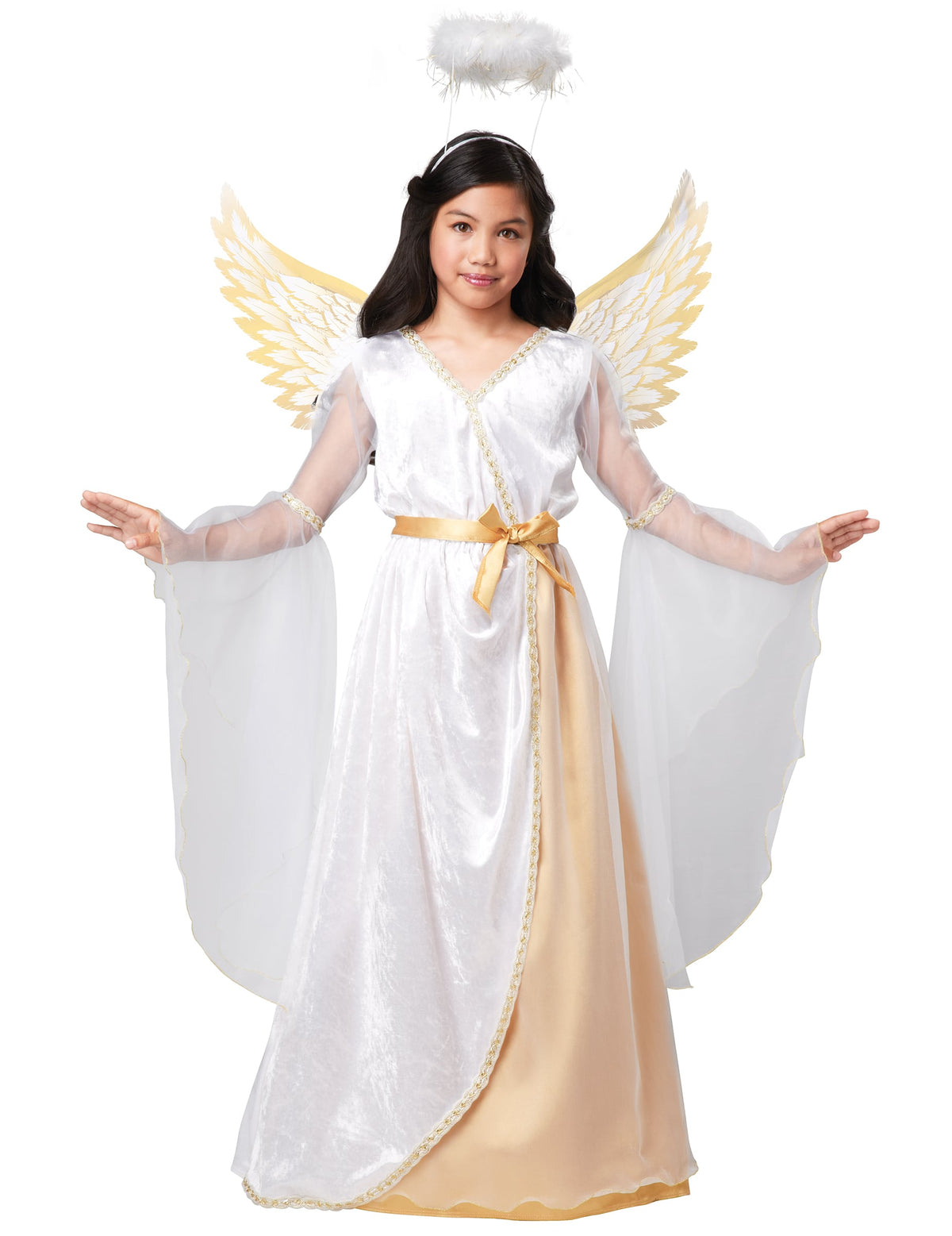Déguisement ange gardien luxe pour enfant blanc et doré avec ailes et auréole