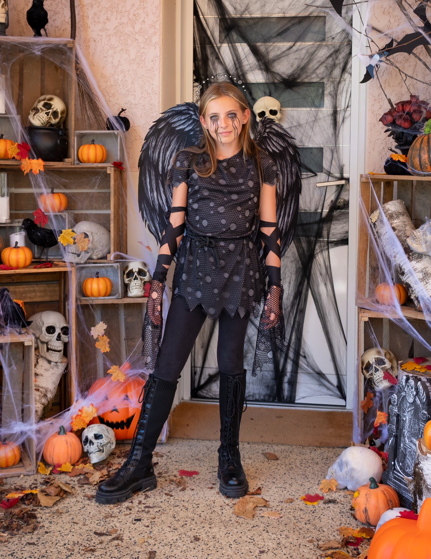 Costum de înger gotic Copil de lux negru