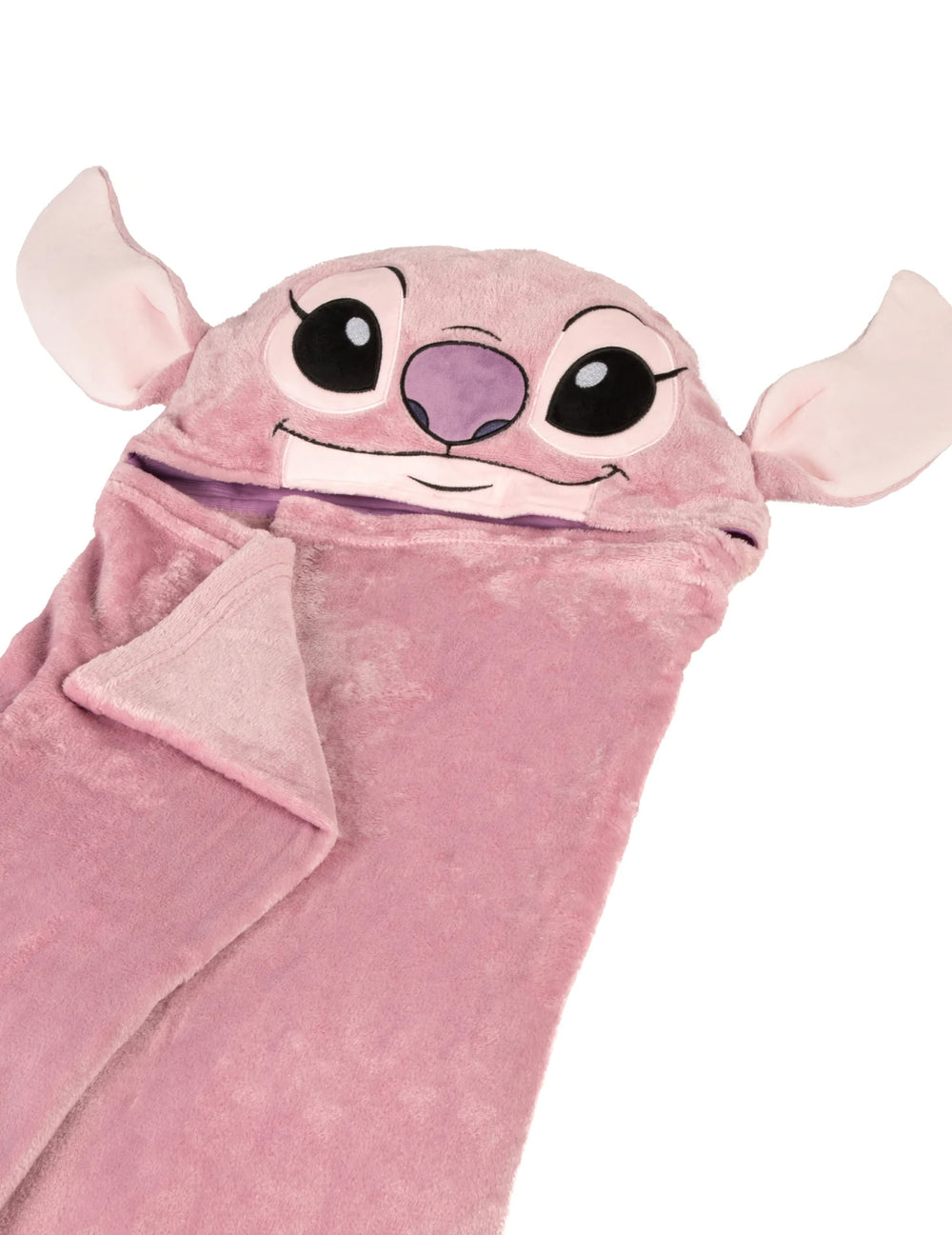 Détail du visage brodé du déguisement plaid polaire à capuche Angel Lilo & Stitch