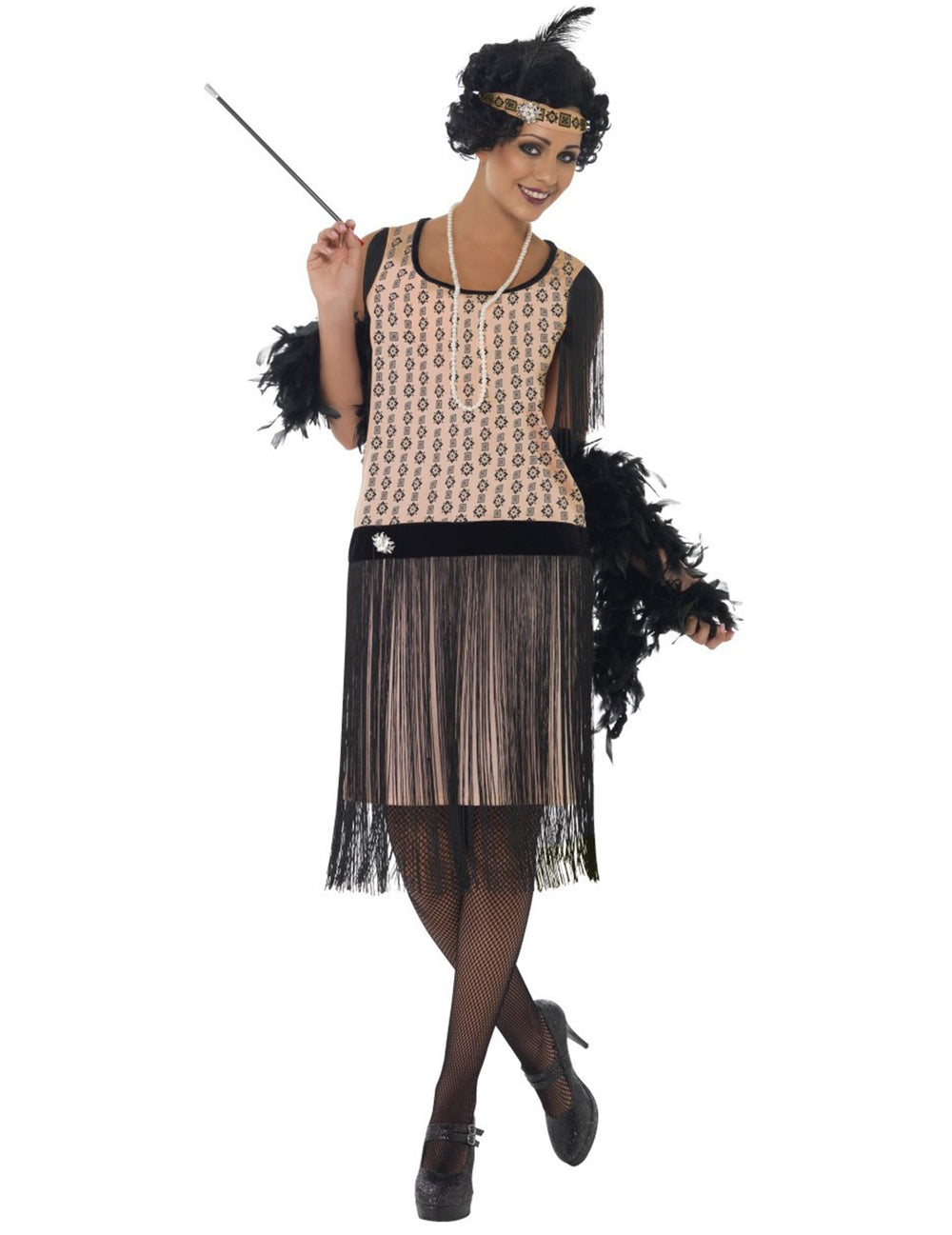 Déguisement années 20 charleston pour femme beige et noir à franges
