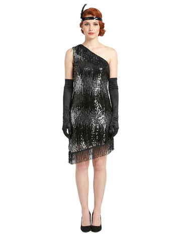 Déguisement années 20 pour femme noir et argent à sequins