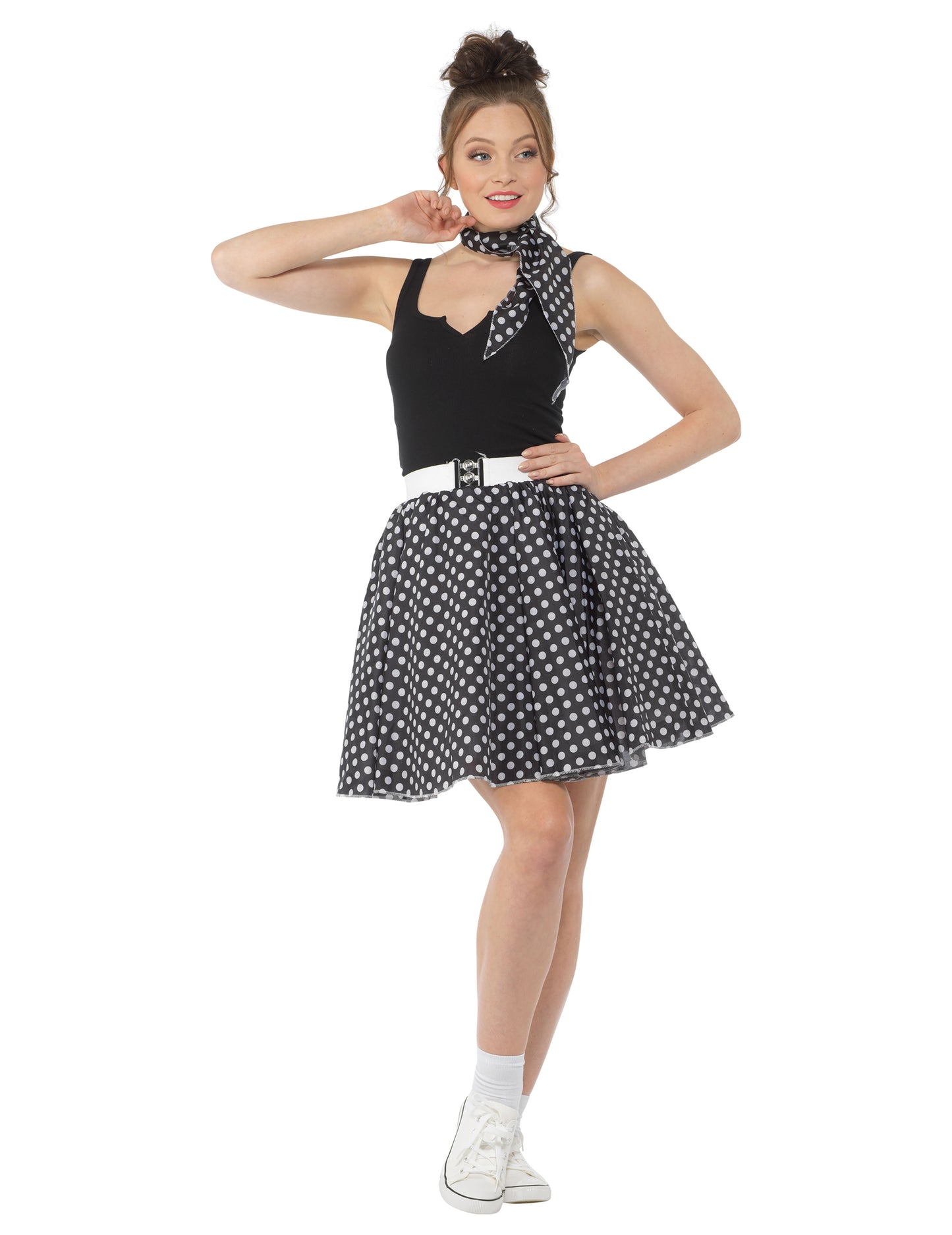 Costum din anii 1950 Negru cu mazăre pentru femei