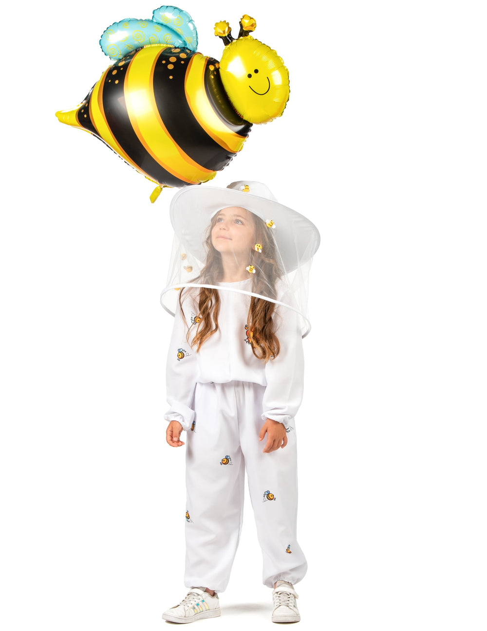 Vue d'ensemble avec ballon abeille du déguisement d'apiculteur pour enfant