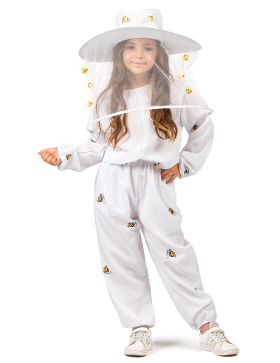 Déguisement d'apiculteur pour enfant blanc avec motifs abeilles et chapeau à voile