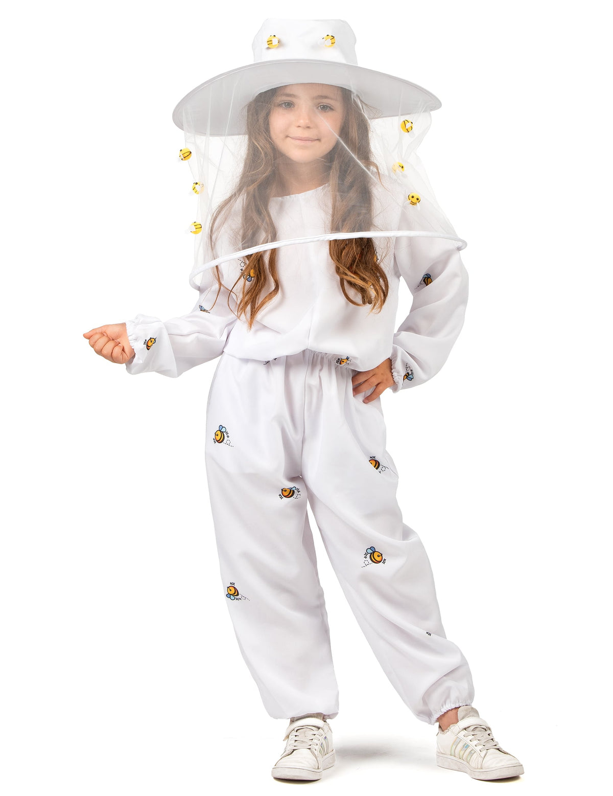 Déguisement d'apiculteur pour enfant blanc avec motifs abeilles et chapeau à voile