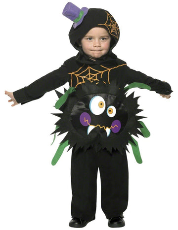 Déguisement d'araignée folle pour enfant noir et vert avec petit chapeau violet
