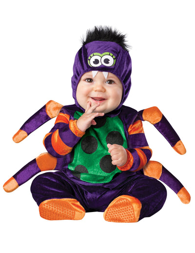 Costum de păianjen pentru bebeluș în violet, portocaliu și verde