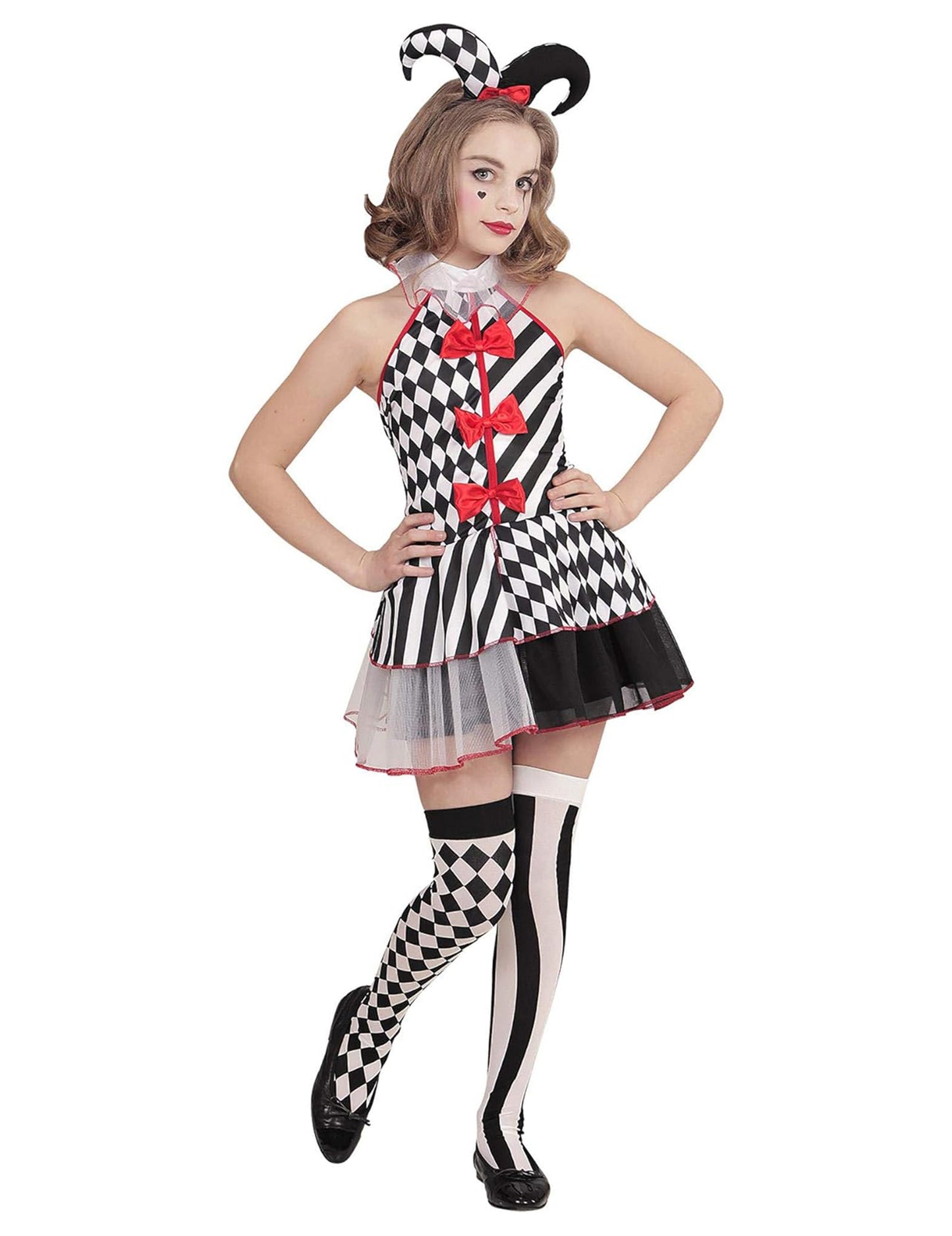 Vue d'ensemble du déguisement arlequin damier pour fille