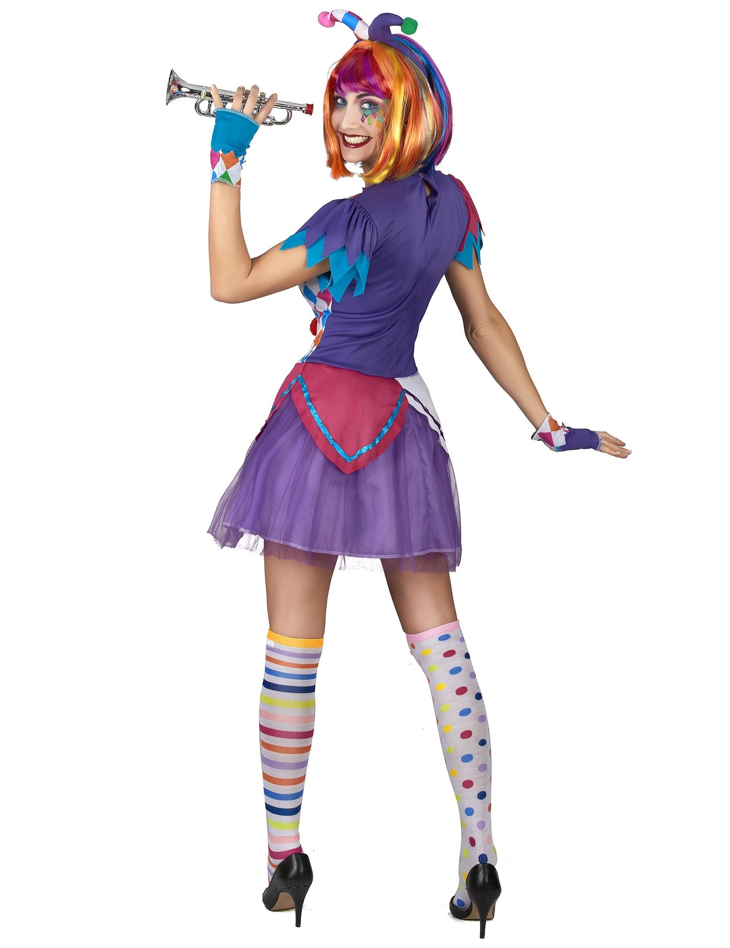 Costum de harlequin femeie pompos colorat