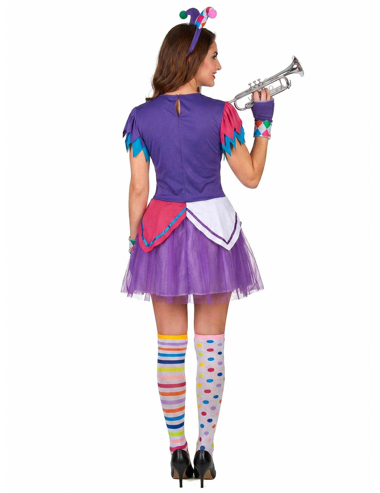 Costum de harlequin femeie pompos colorat