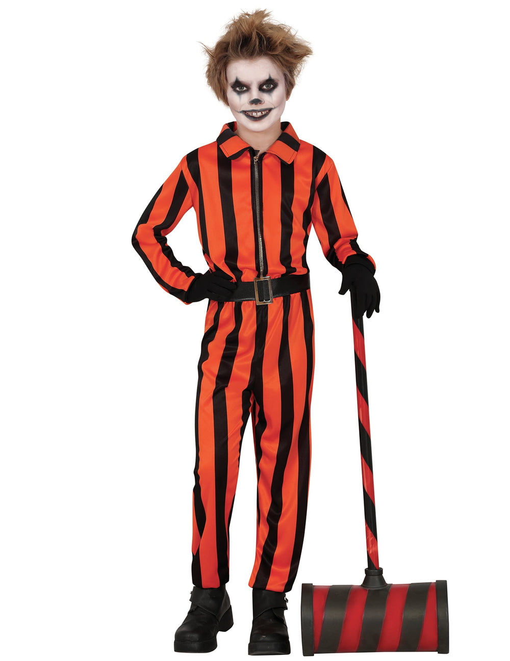 Déguisement arlequin prisonnier pour enfant orange et noir à rayures