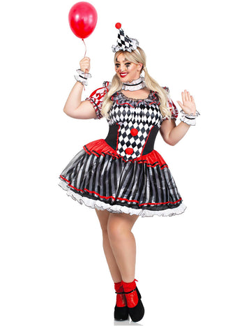 Costum Arlequin Sexy alb -negru Femeie de dimensiuni mari