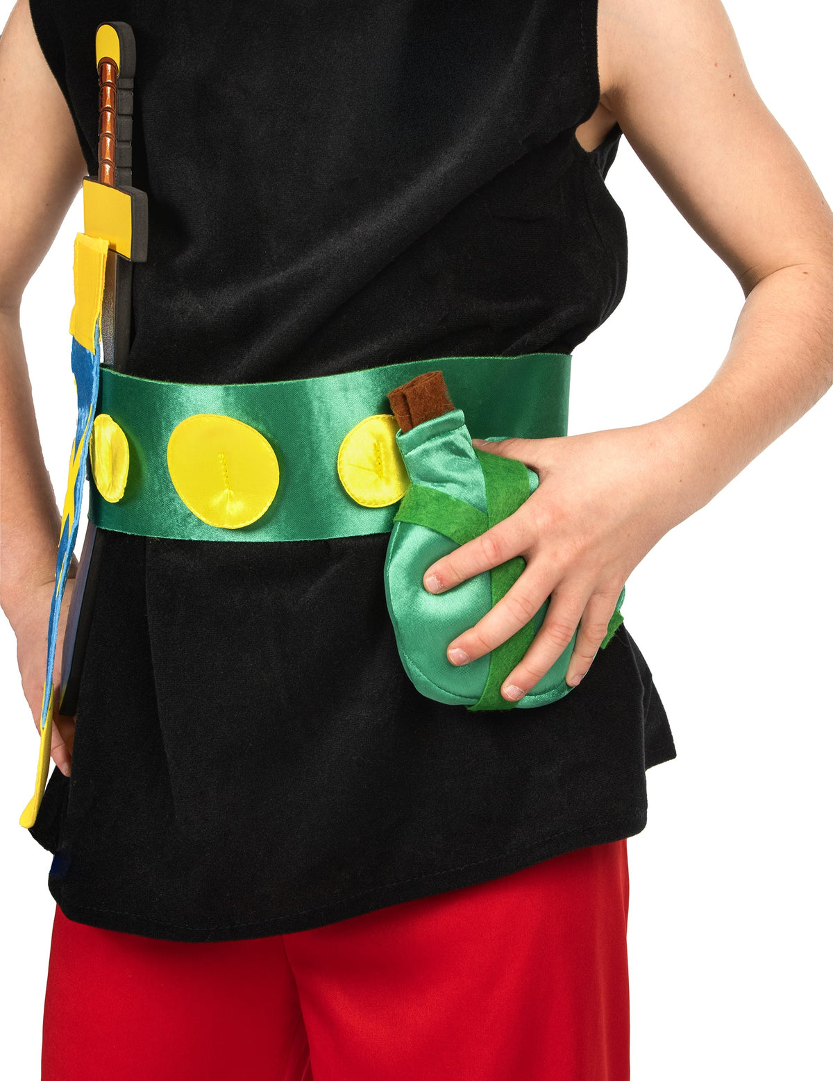 Détail de la ceinture avec épée et gourde du déguisement Astérix pour enfant