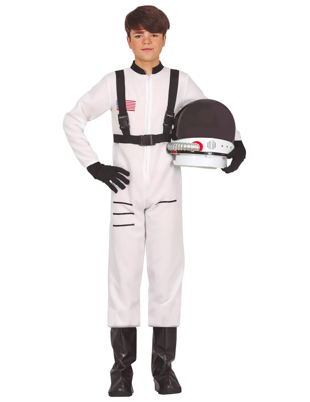 Costum de astronauți pentru adolescent alb cu bretele negre și cască