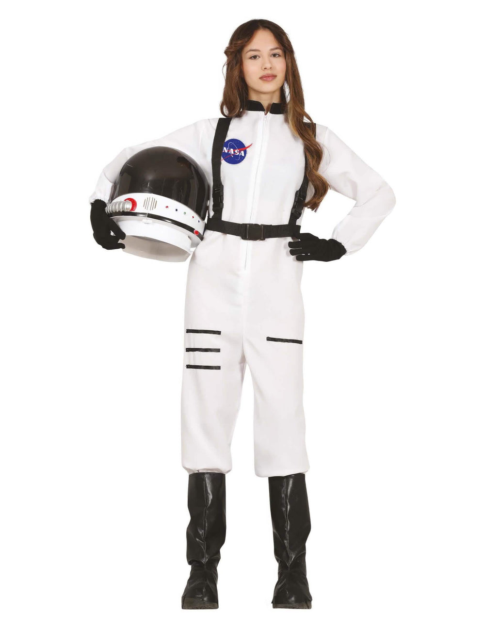 Vedere din față a costumului de astronauți pentru adolescent alb