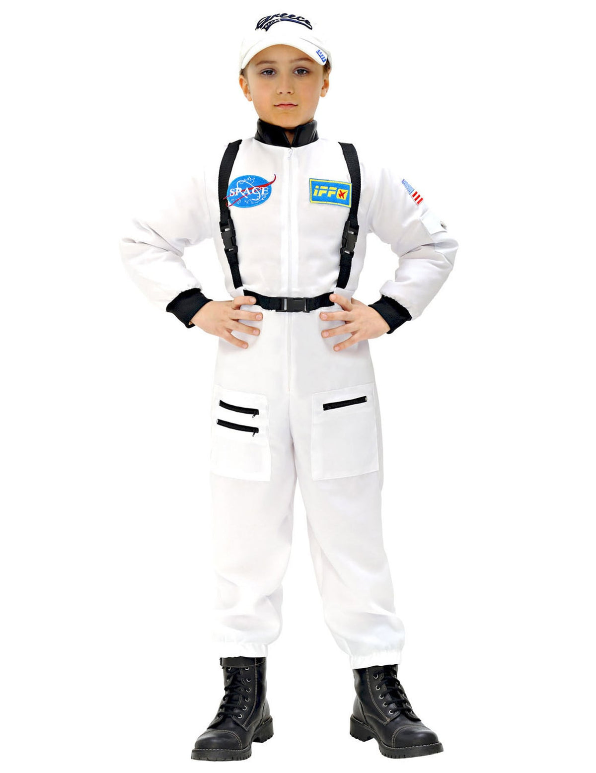 Déguisement astronaute pour garçon blanc avec harnais noir et casquette