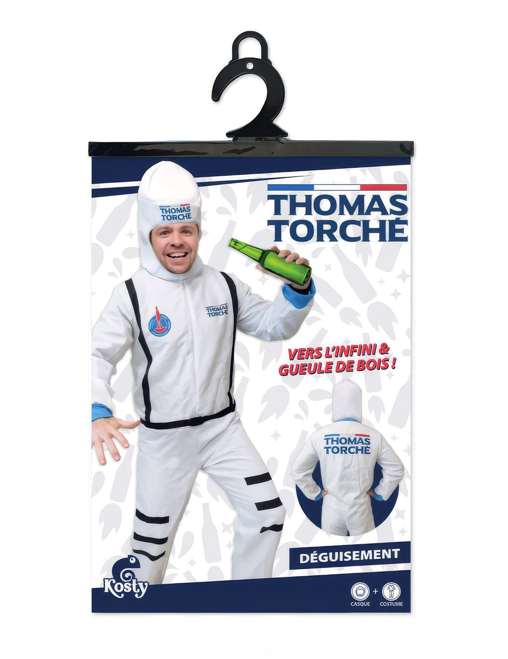 Packaging montrant les vues de face et de dos du déguisement Astronaute Thomas Torché pour homme