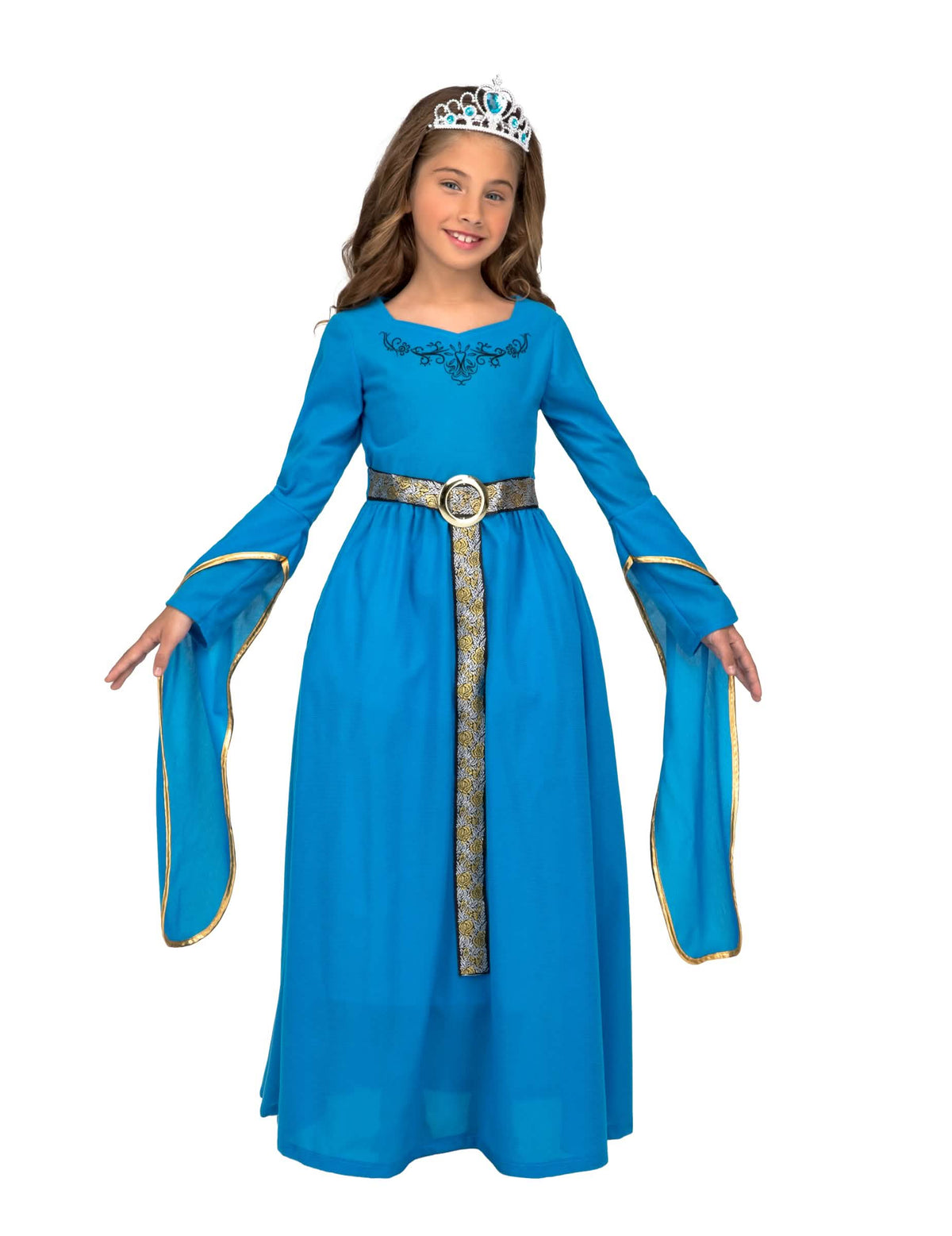 Costum de prințesă medievală pentru fată albastră cu diademă