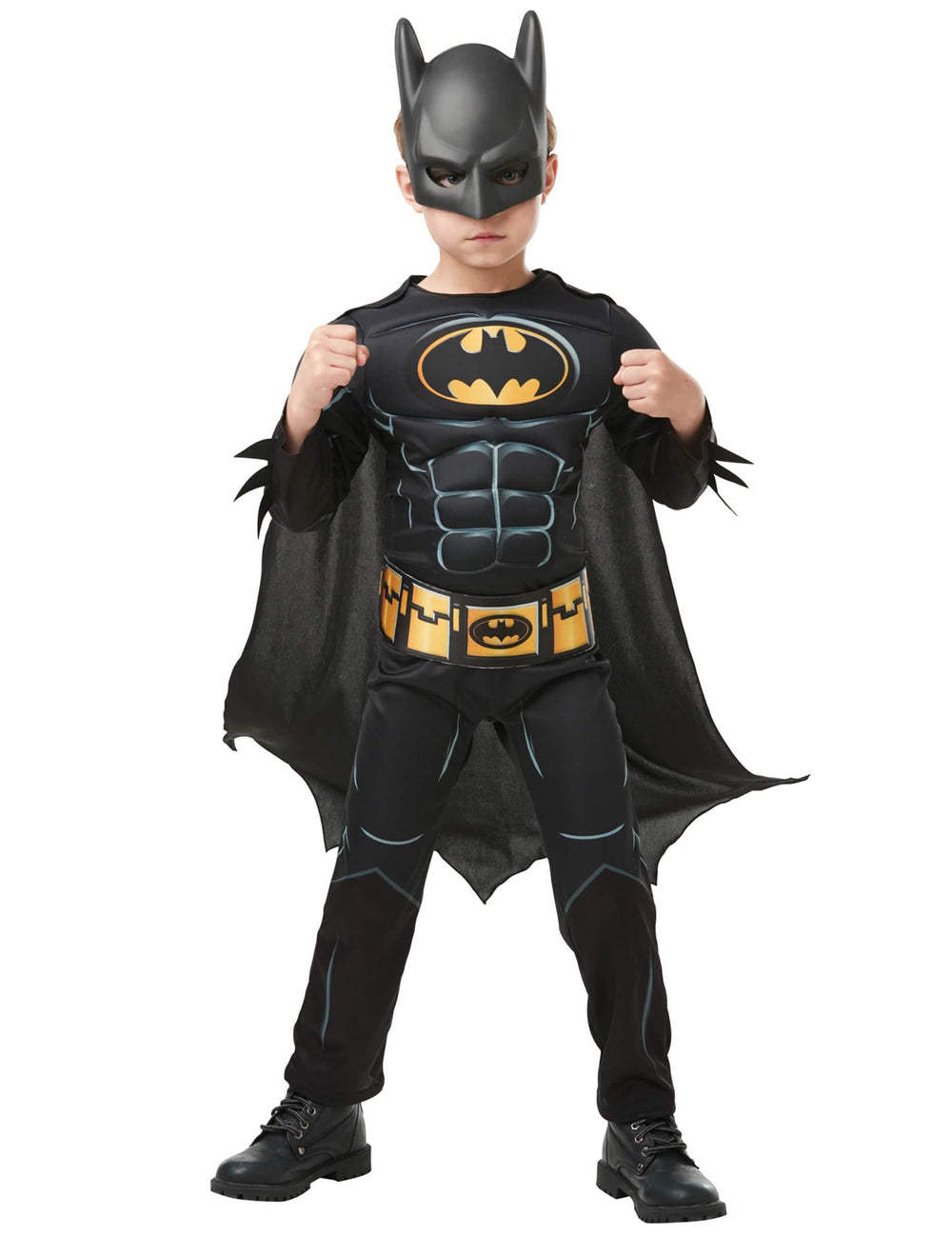 Vedere din față a costumului cu mască Batman lux pentru băiat