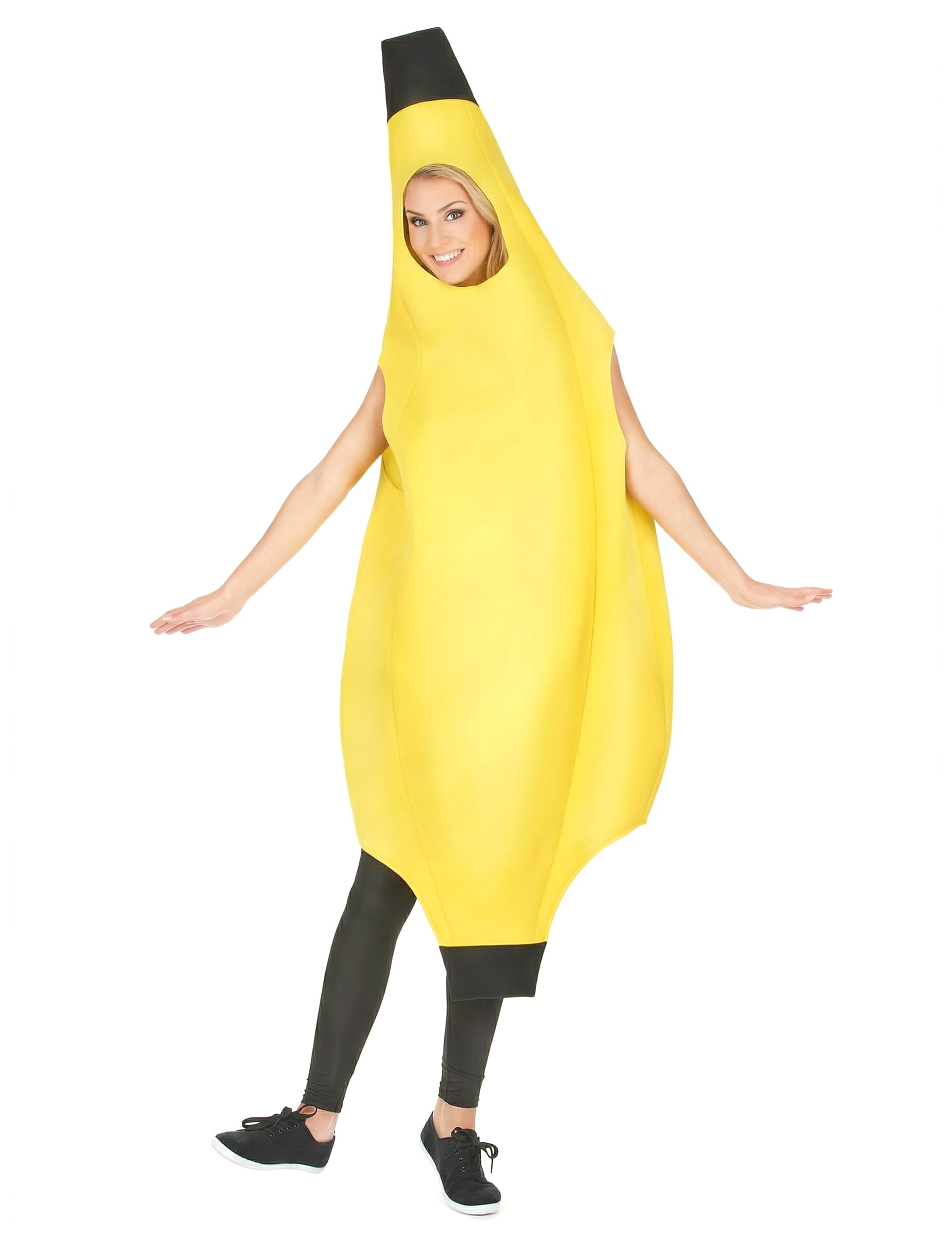 Vue de face du déguisement banane humoristique pour adulte