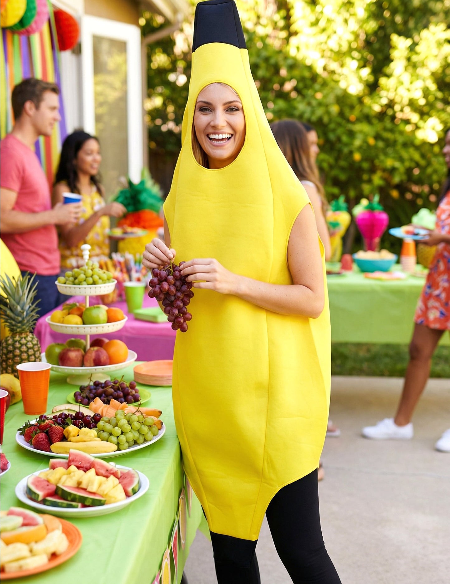 Mise en situation lors d'une fête du déguisement banane humoristique pour adulte