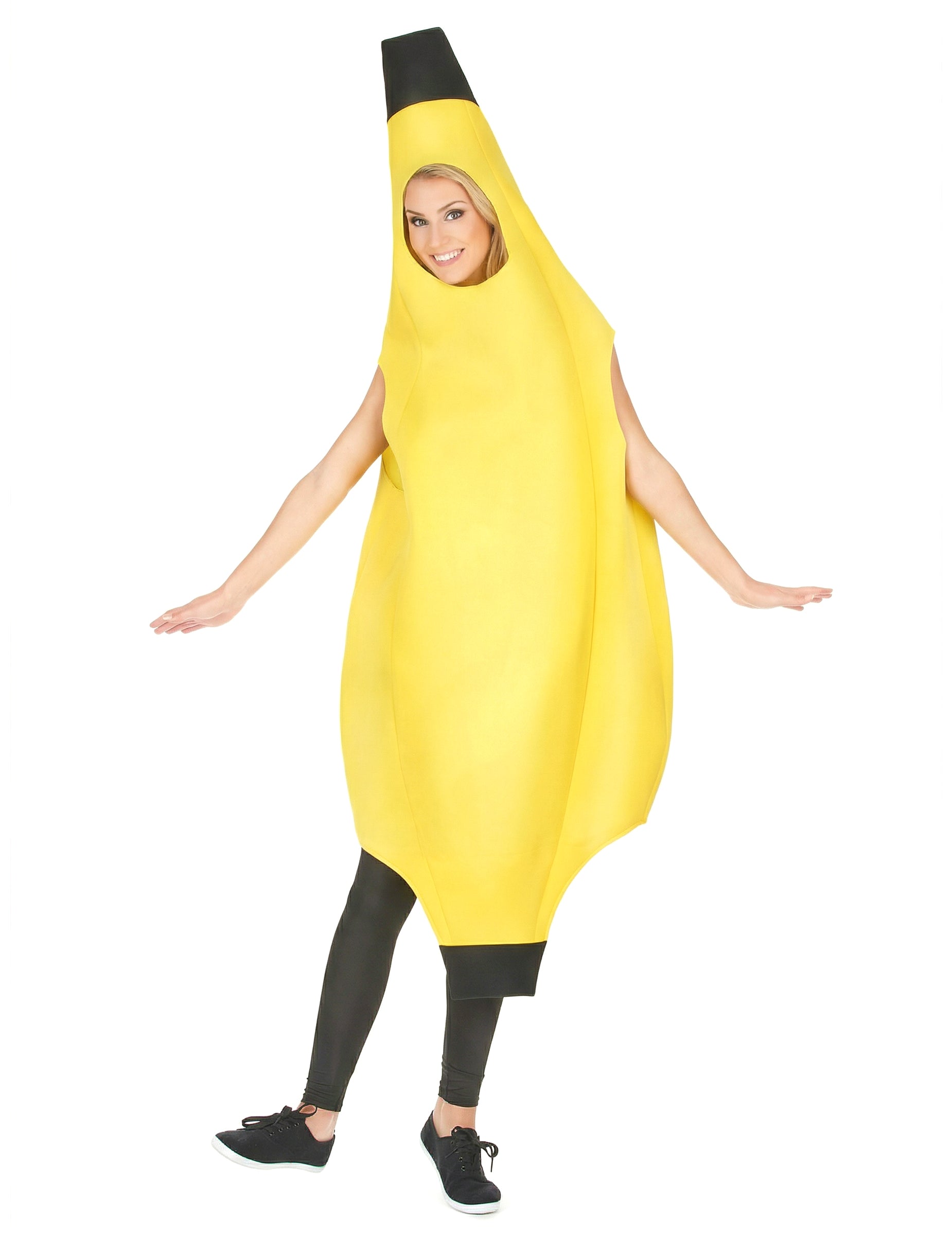 Vue de face du déguisement banane humoristique pour adulte
