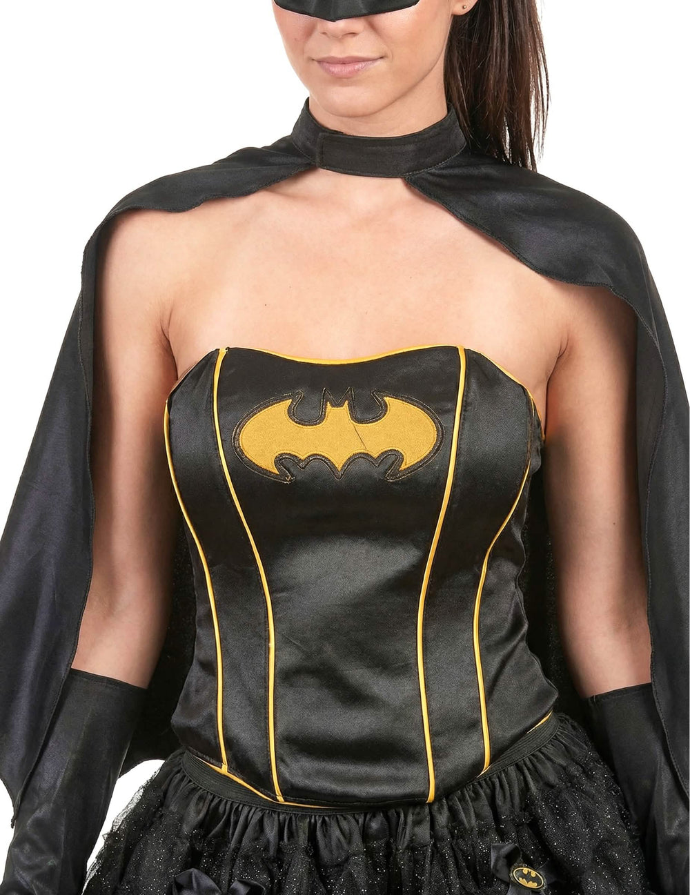 Detaliu al bustierului cu logo-ul costumului Batgirl™ sexy pentru femeie