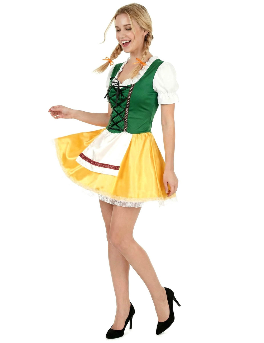 Costum bavarez pentru femeie galben și verde