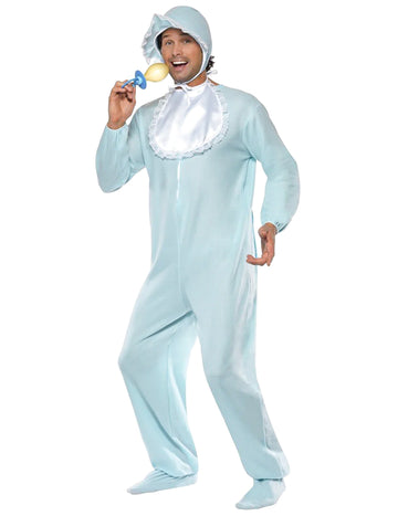 Costum de bebeluș pentru bărbați albastru deschis cu bonetă și bavețică