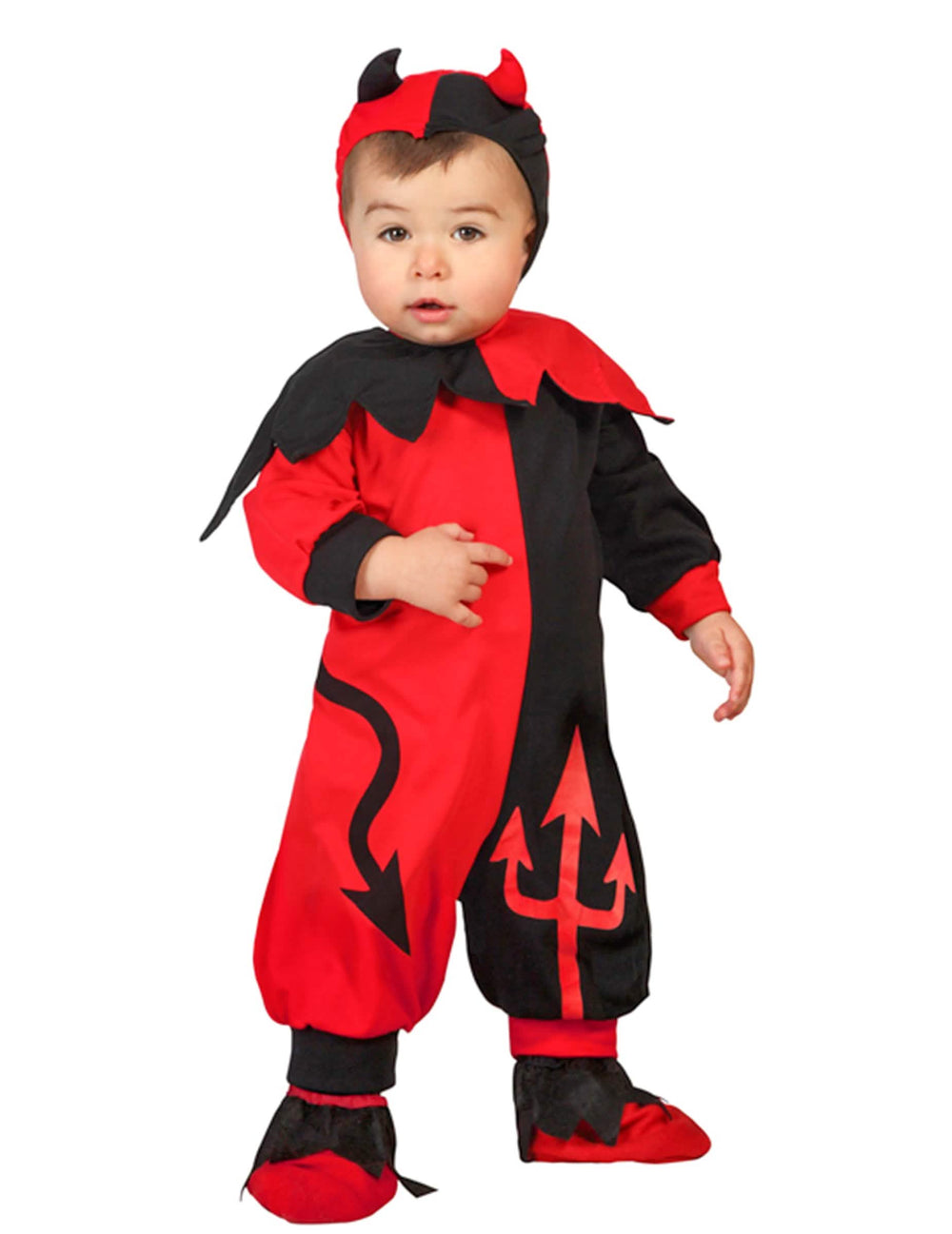 Costum de diavol pentru bebeluș băiat roșu și negru cu coarne