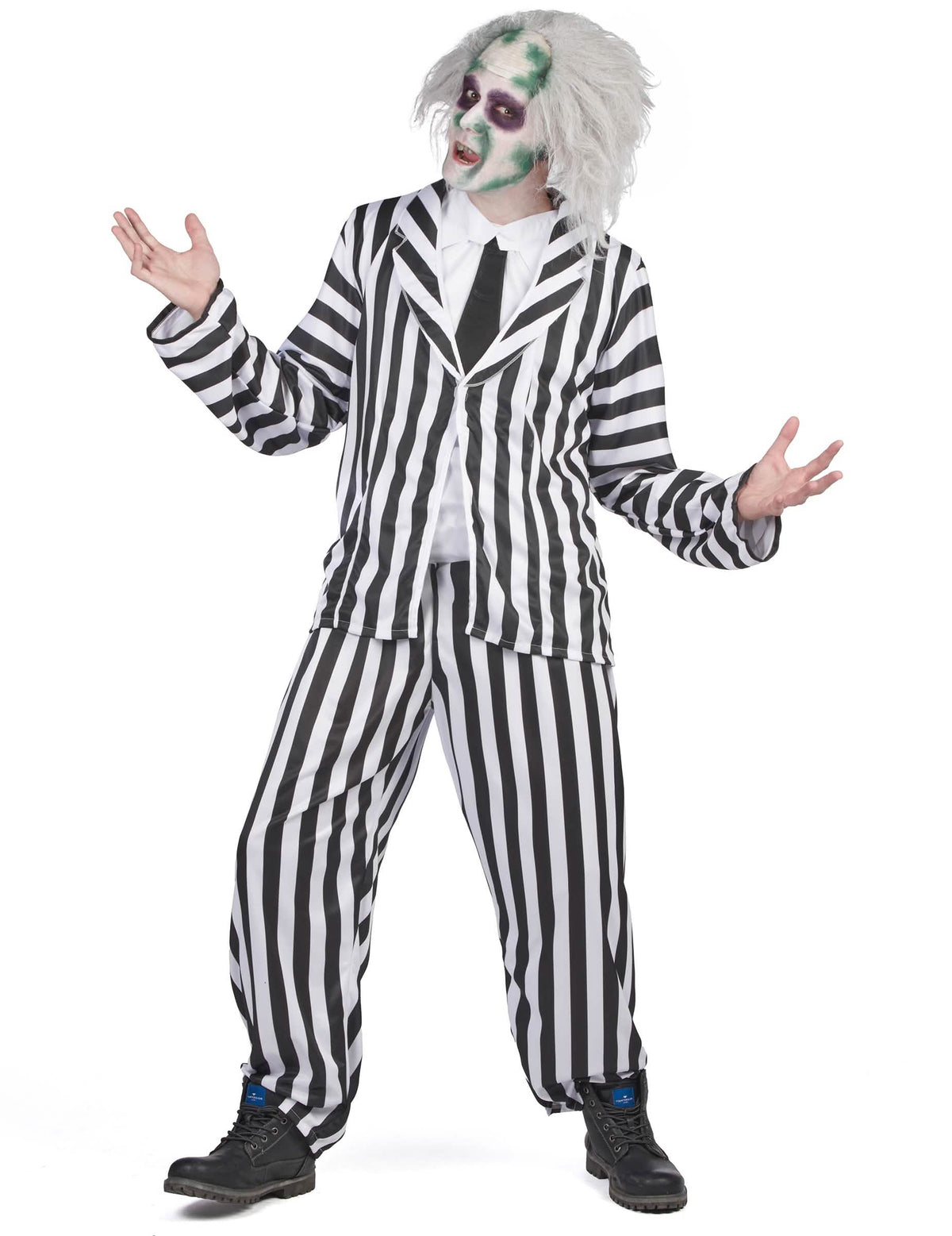 Costum Beetlejuice pentru bărbat cu dungi alb și negru