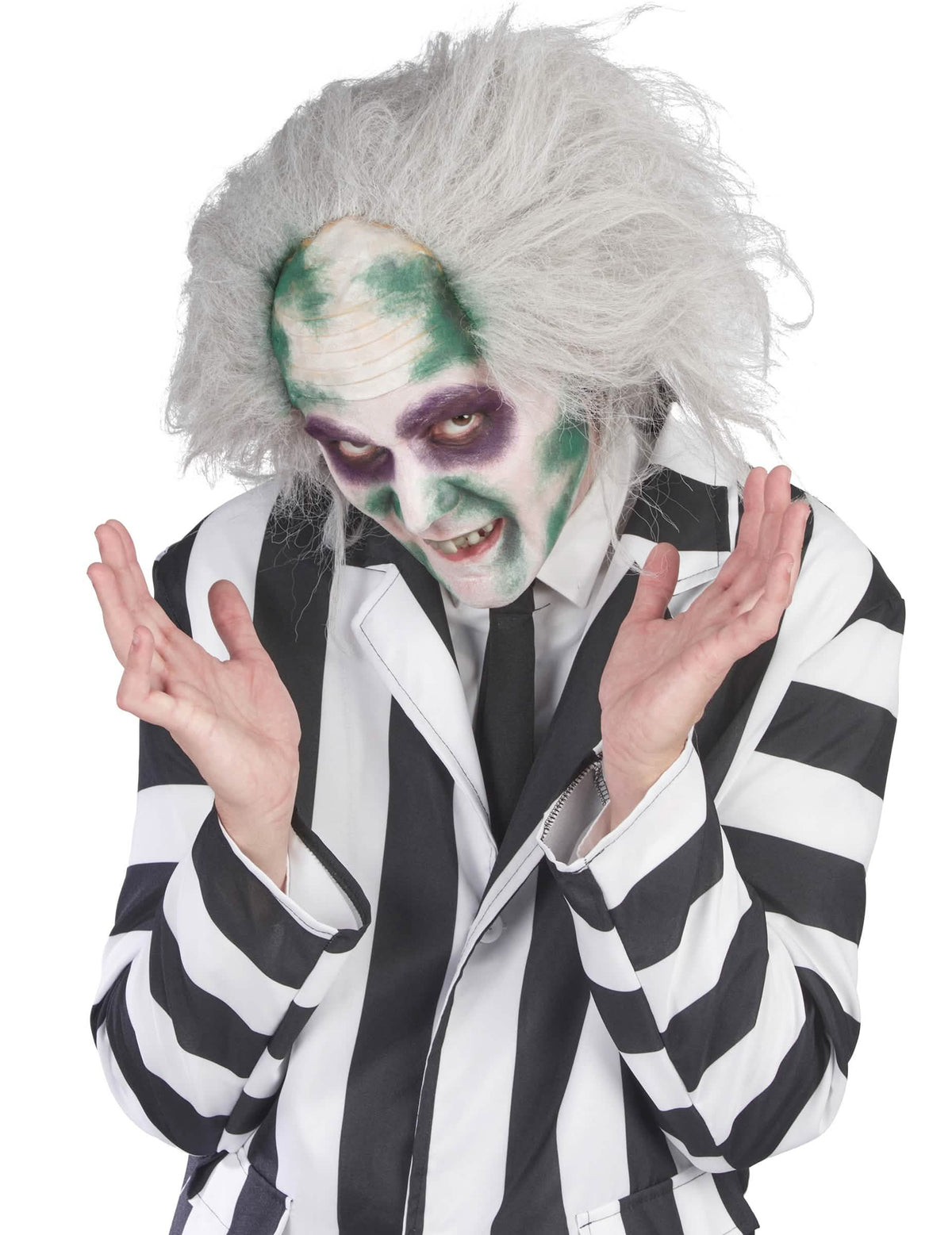 Prim-plan pe machiaj și pe peruca costumului Beetlejuice™ pentru bărbat