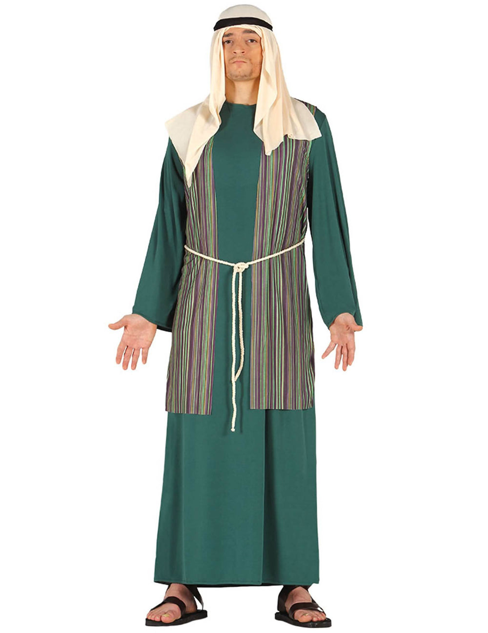 Costum de cioban pentru bărbat verde cu vestă cu dungi și coafă