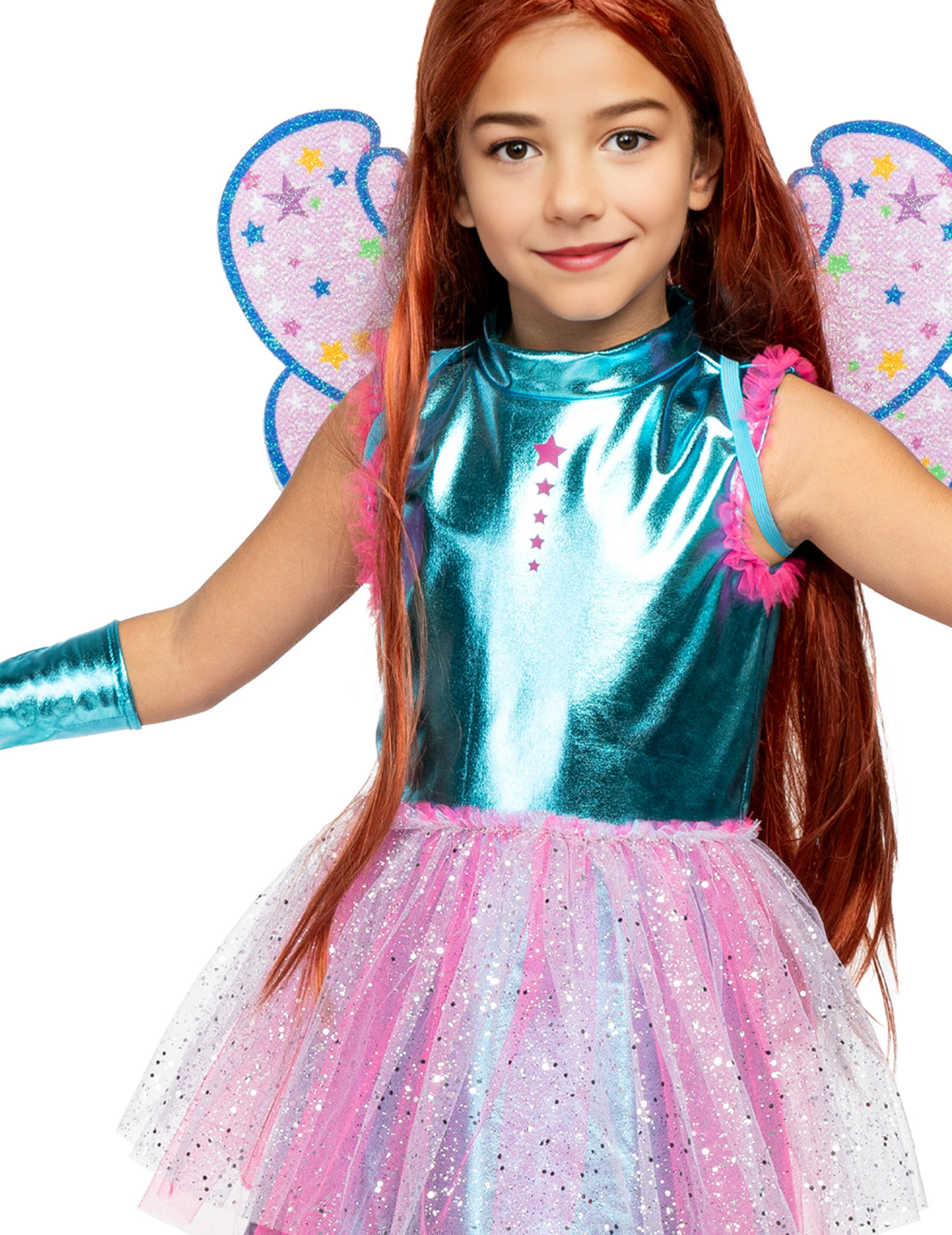 Gros plan sur le buste et le tutu du déguisement Bloom Winx