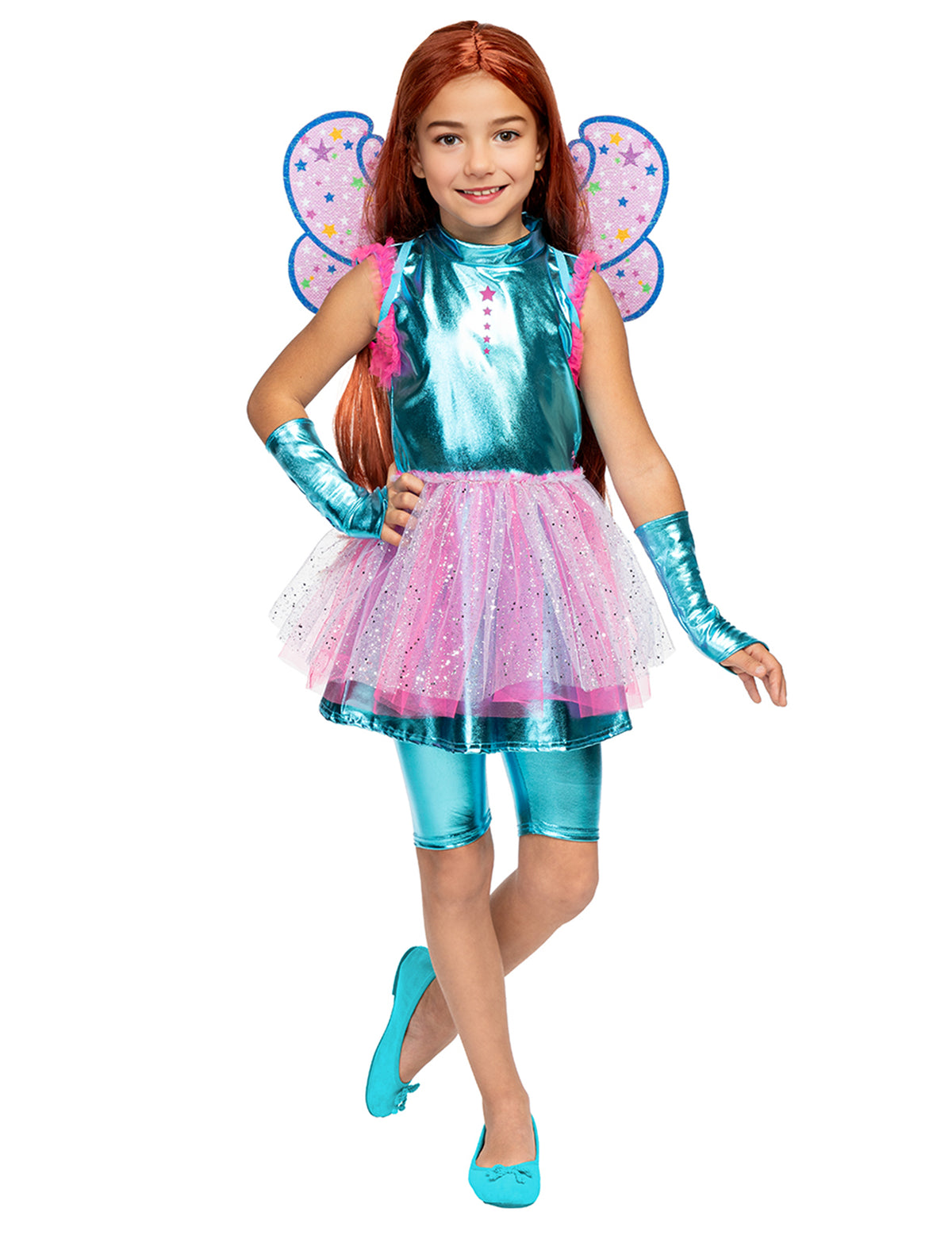Déguisement Bloom Winx pour fille bleu brillant et rose avec ailes