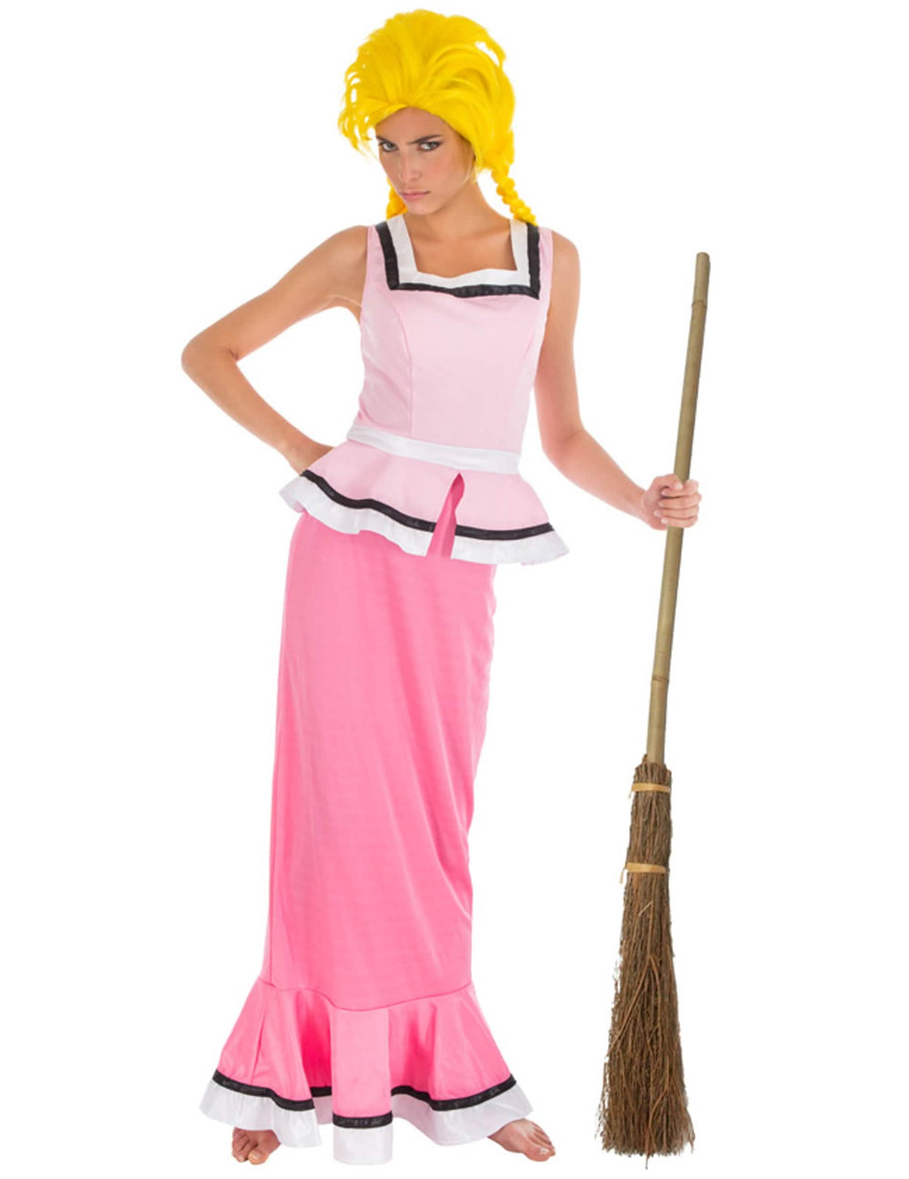 Costum de Bonemine Asterix și Obelix pentru adult roz cu perucă galbenă