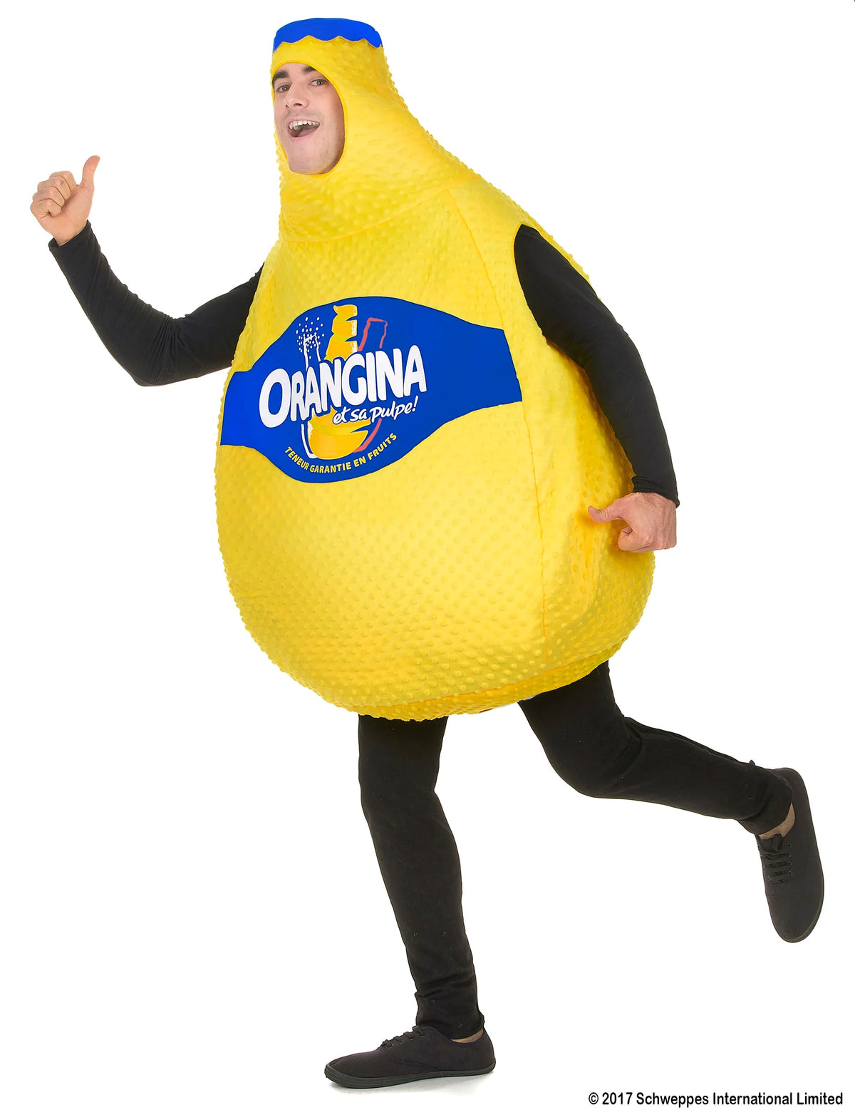 Vue de profil du déguisement Bouteille d'Orangina™ pour adulte